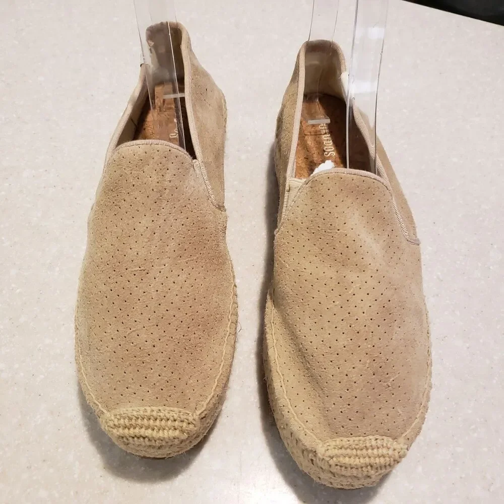 Soludos Tan Malibu Platforms Suede Flats Size 9.5